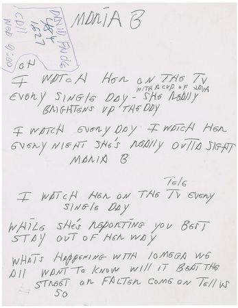 Lot #500 Joey Ramone?s Lyrics: Maria Bartiromo - Image 1