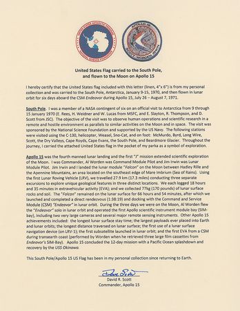 Lot #399 Dave Scott: “This flag was carried to South Pole, January, 1970. It was also flown in lunar orbit for 6 days, Apollo 15, July ’71” - Image 2