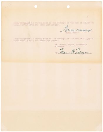 Lot #758 Marx Brothers: Using their legal names, the four surviving Marx Brothers settle with Paramount on Horse Feathers and Monkey Business - Image 3