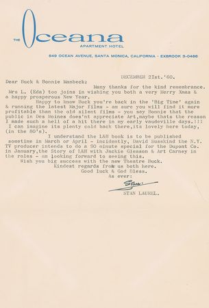 Lot #805 Stan Laurel Typed Letter Signed - Image 1