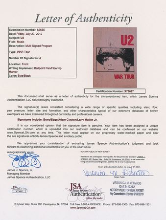 Lot #682 U2: Early signatures obtained during their War tour - Image 2