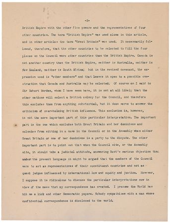 Lot #46 William H. Taft: Taft’s “critical attitude toward the President” is exposed, undermining the League of Nations - Image 3