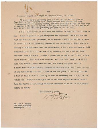 Lot #46 William H. Taft: Taft’s “critical attitude toward the President” is exposed, undermining the League of Nations - Image 4