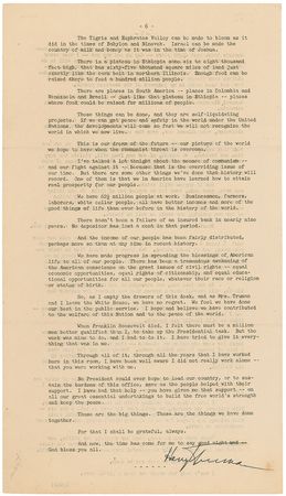 Lot #57 Harry S. Truman: “He can't pass the buck to anybody”—amazing farewell address reflecting on the presidency, his legacy, Eisenhower, and American ideals - Image 1