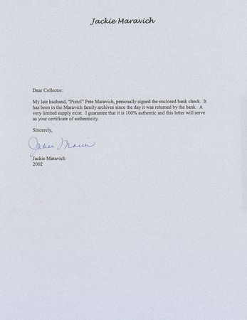 Lot #853 ‘Pistol’ Pete Maravich Check - Image 2