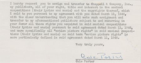 Lot #714 Cole Porter Signed Document - Image 2