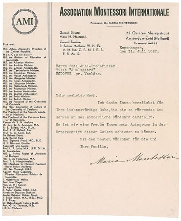 Lot #228 Maria Montessori Typed Letter Signed - Image 1