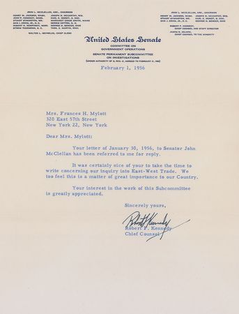 Lot #280 Robert F. Kennedy Typed Letter Signed - Image 1