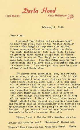 Lot #816 Our Gang: Darla Hood Typed Letter Signed - Image 1