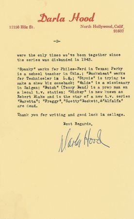 Lot #816 Our Gang: Darla Hood Typed Letter Signed - Image 2