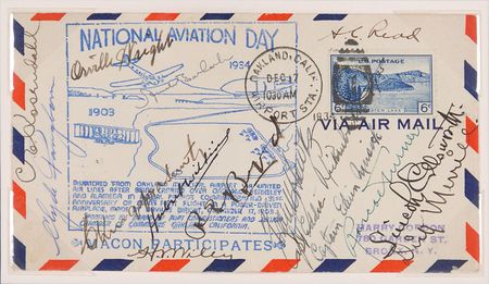 Lot #369 Orville Wright and Amelia Earhart: Amazing multi-signed airmail cover and fabric from the planes of Wright and Earhart - Image 2