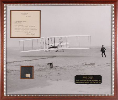 Lot #370 Orville Wright: Letter to the National Aeronautic Association, presented with a flown swatch of the Wright Flyer - Image 1