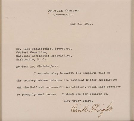 Lot #370 Orville Wright: Letter to the National Aeronautic Association, presented with a flown swatch of the Wright Flyer - Image 2