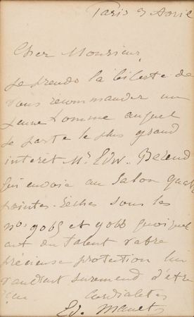Lot #475 Edouard Manet: Scarce letter by the controversial early Impressionist - Image 1