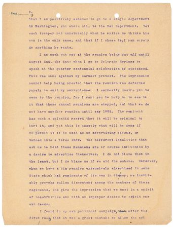 Lot #44 Theodore Roosevelt: “We cannot afford to let it be thought that we either shield bad men because they are Rough Riders or press second rate men forward for the same reason” - Image 2