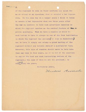 Lot #44 Theodore Roosevelt: “We cannot afford to let it be thought that we either shield bad men because they are Rough Riders or press second rate men forward for the same reason” - Image 3