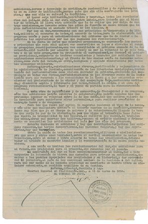 Lot #262 Emiliano Zapata: Zapata?s 1918 manifesto??A Los Revolucionarios de la Republica? - Image 2