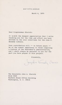 Lot #79 Jacqueline Kennedy Typed Letter Signed - Image 1