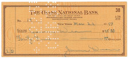 Lot #737 James Dean: Exceptional triple-signed check, two weeks before heading to Hollywood - Image 1