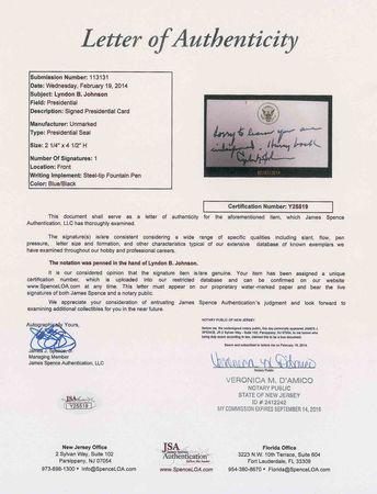 Lot #107 Lyndon B. Johnson Signed Note - Image 3