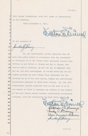 Lot #509 Walt Disney: Remarkable 1947 twice-signed Disney family document - Image 1