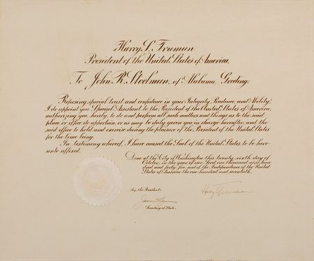 Lot #55 Harry S. Truman: Extremely rare appointment of the first official US Assistant to the President, later named the Chief of Staff - Image 1