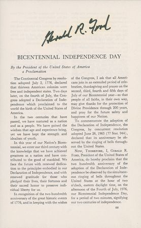 Lot #126 Gerald Ford: Ford’s historic July 1976 bicentennial message - Image 1