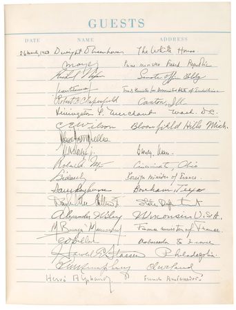 Lot #61 Dwight D. Eisenhower USS Williamsburg Guest Logbook: Guest book from the presidential yacht USS Williamsburgâ??including presidents, foreign dignitaries, and military figures - Image 1