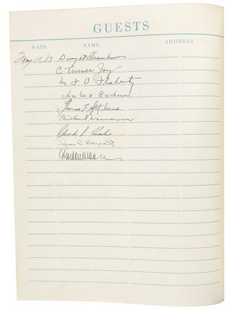 Lot #61 Dwight D. Eisenhower USS Williamsburg Guest Logbook: Guest book from the presidential yacht USS Williamsburgâ??including presidents, foreign dignitaries, and military figures - Image 12