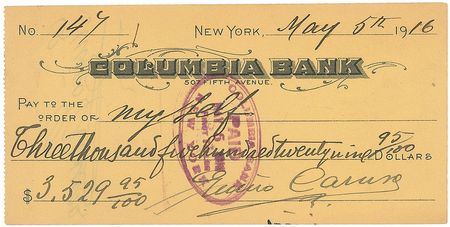 Lot #714 Enrico Caruso: Scarce twice-signed check - Image 1