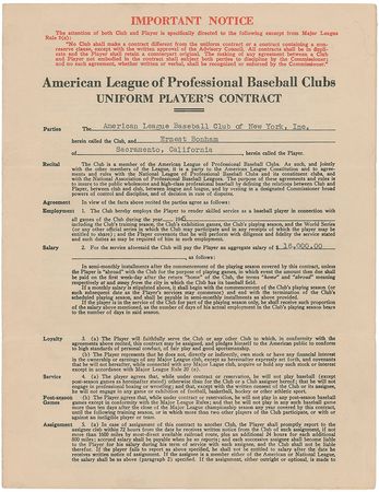 Lot #947 Ernie Bonham Signed Document - Image 1