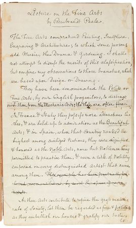 Lot #448 Rembrandt Peale: Exquisite 1839 manuscript draft of Pealeâ€™s 