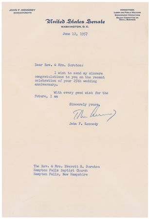 Lot #66 John F. Kennedy: Uncommon 1957 letter from Senator Kennedy - Image 1