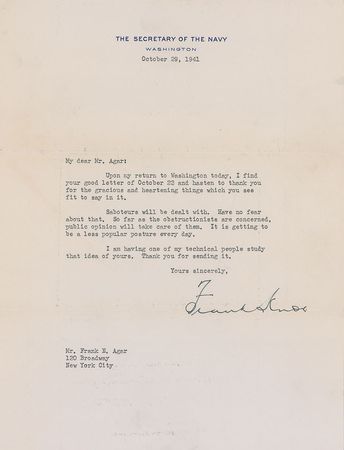 Lot #277 Frank Knox: “Saboteurs will be dealt with” - Image 1