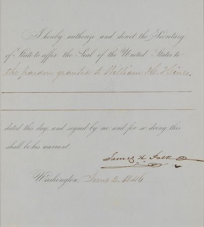 Lot #17 James K. Polk: Rare presidential pardon