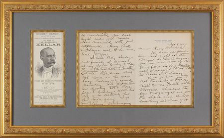Lot #861 Harry Kellar: Extraordinary letter to Houdini: “I had Billy Sunday and family at dinner at my house today & showed them the Tea Kettle and other stunts” - Image 1