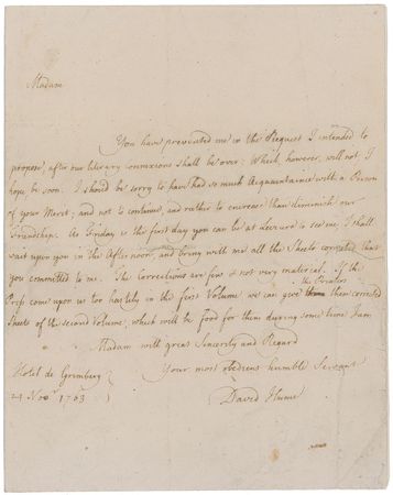 Lot #179 David Hume: The immensely influential author reviews a translation of his epic History of England - Image 1