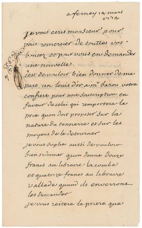 Lot #675 Voltaire: “Voltaire, your old servant” - Image 1