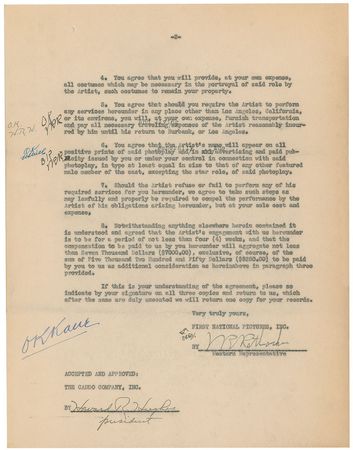 Lot #177 Howard Hughes: 1927 contract for the ?feature male role in the photoplay entitled ?Hell?s Angels?? - Image 2