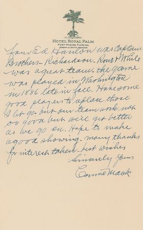 Lot #954 Connie Mack: “The old famous team consisting of the big four: Ed Hanlon was captain, Brouthers, Richardson, Rowe & White was a great team” - Image 2