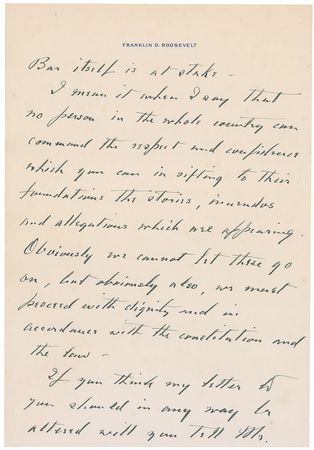 Lot #49 Franklin D. Roosevelt: “I am asking your assistance in the very great necessity of restoring public confidence in the integrity of our Courts” - Image 2