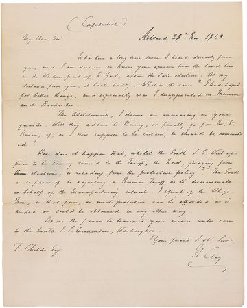 Lot #146 Henry Clay: “The Abolitionists, I observe are increasing in your quarter. Will they adhere to Birney, or finally go for Mr. V. Buren” - Image 1