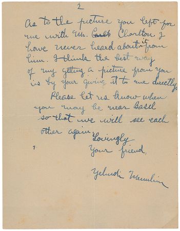 Lot #728 Yehudi Menuhin Handwritten Letter Signed - Image 2