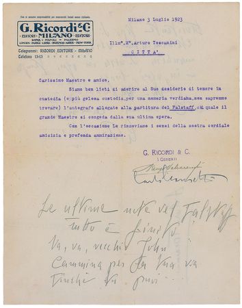 Lot #742 Arturo Toscanini Handwritten Letter Signed - Image 1