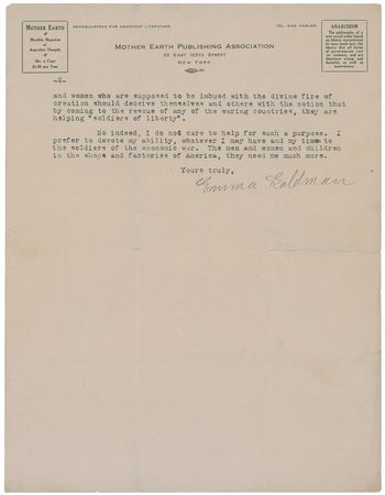 Lot #170 Emma Goldman: ?I see no one of those who make large fortunes by their pen, ready to come to the rescue of these thirty million victims? - Image 2
