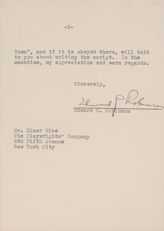Lot #878 Edward G. Robinson Typed Letter Signed - Image 3