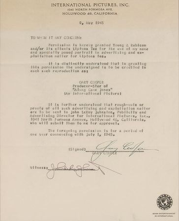 Lot #901 Gary Cooper Signed Document - Image 2