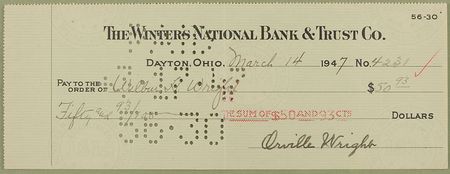 Lot #361 Orville Wright Check - Image 1