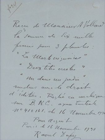 Lot #446 Raoul Dufy: Rights to three artworks sold to the great French publisher - Image 2