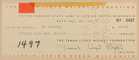 Lot #459 Frank Lloyd Wright Check - Image 1